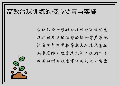 高效台球训练的核心要素与实施